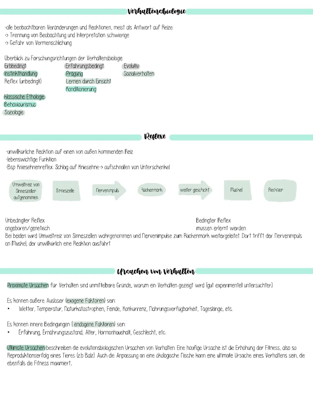 Verhaltensbiologie, Reflexe und Verhaltensökologie 