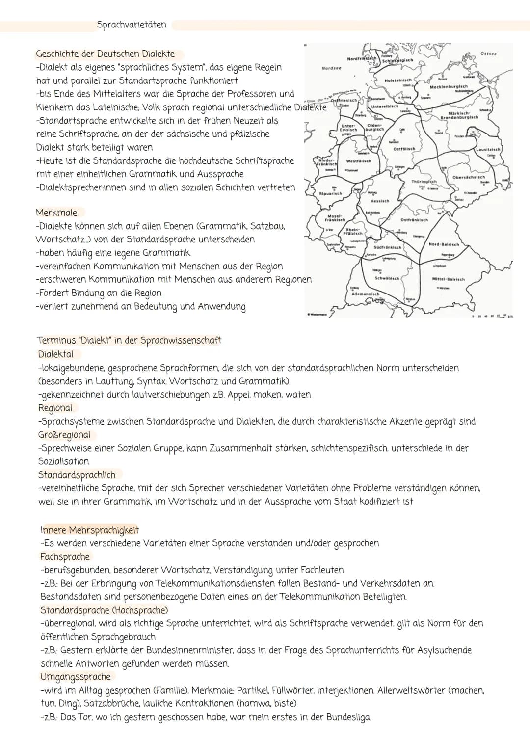 Sprachvarietäten
Geschichte der Deutschen Dialekte
-Dialekt als eigenes "sprachliches System", das eigene Regeln
hat und parallel zur Standa