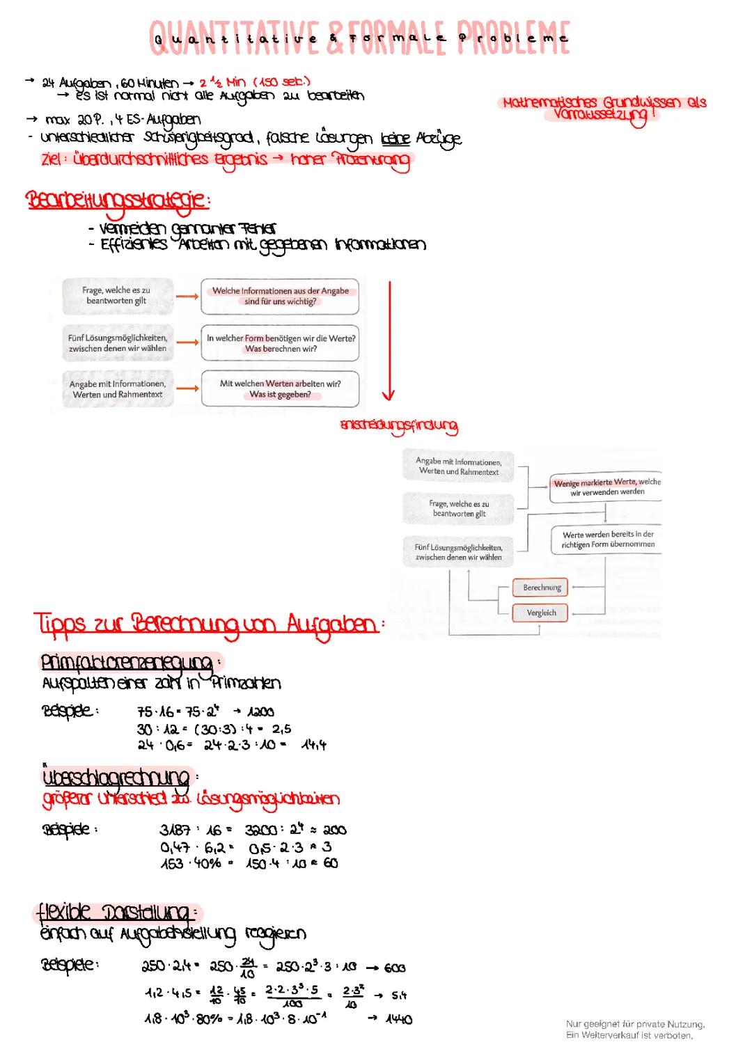 TMS Quantitative und formale Probleme: Lernzettel und Übungen mit Lösungen