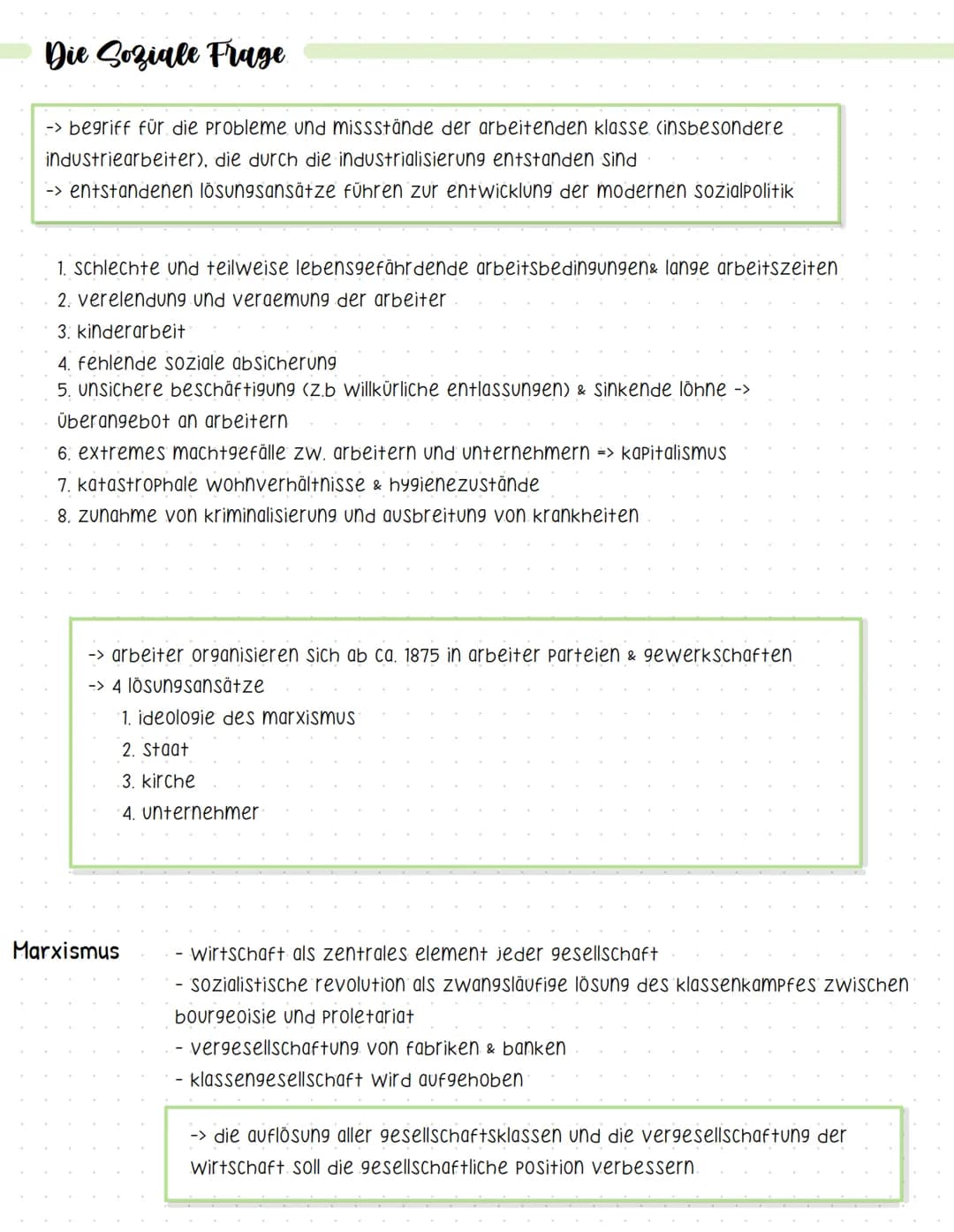 Die Soziale Frage
-> begriff für die Probleme und missstände der arbeitenden klasse (insbesondere
industriearbeiter), die durch die industri