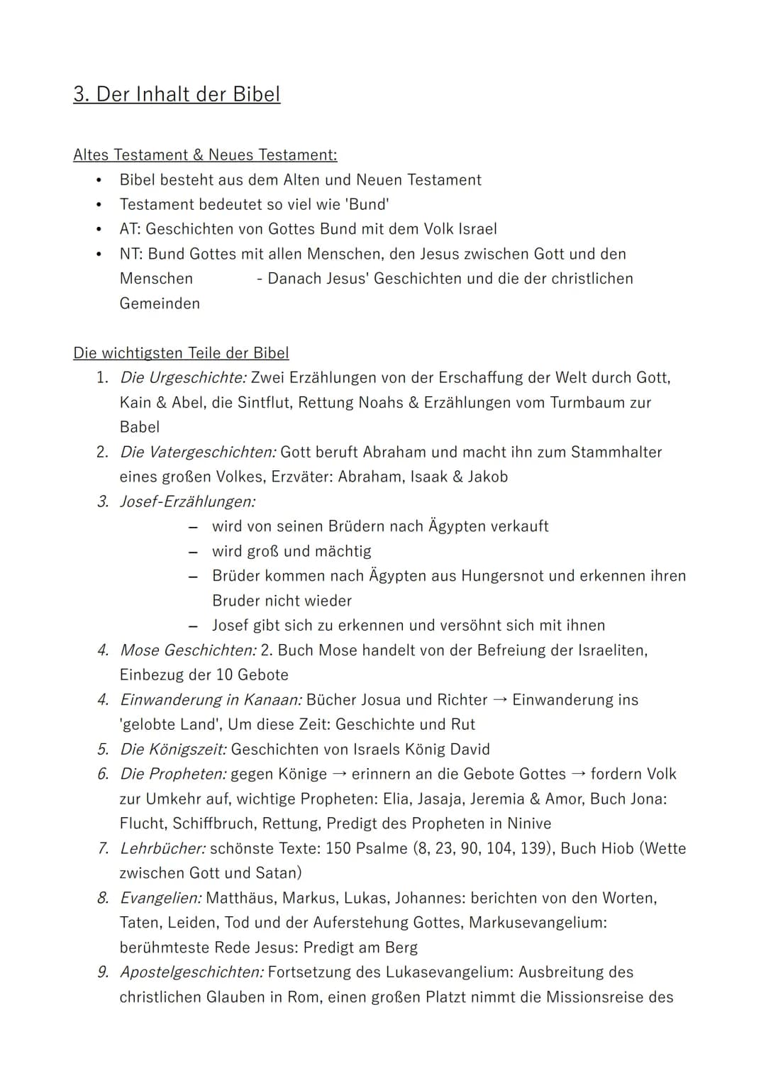 3. Der Inhalt der Bibel
Altes Testament & Neues Testament:
.
●
●
Bibel besteht aus dem Alten und Neuen Testament
Testament bedeutet so viel 