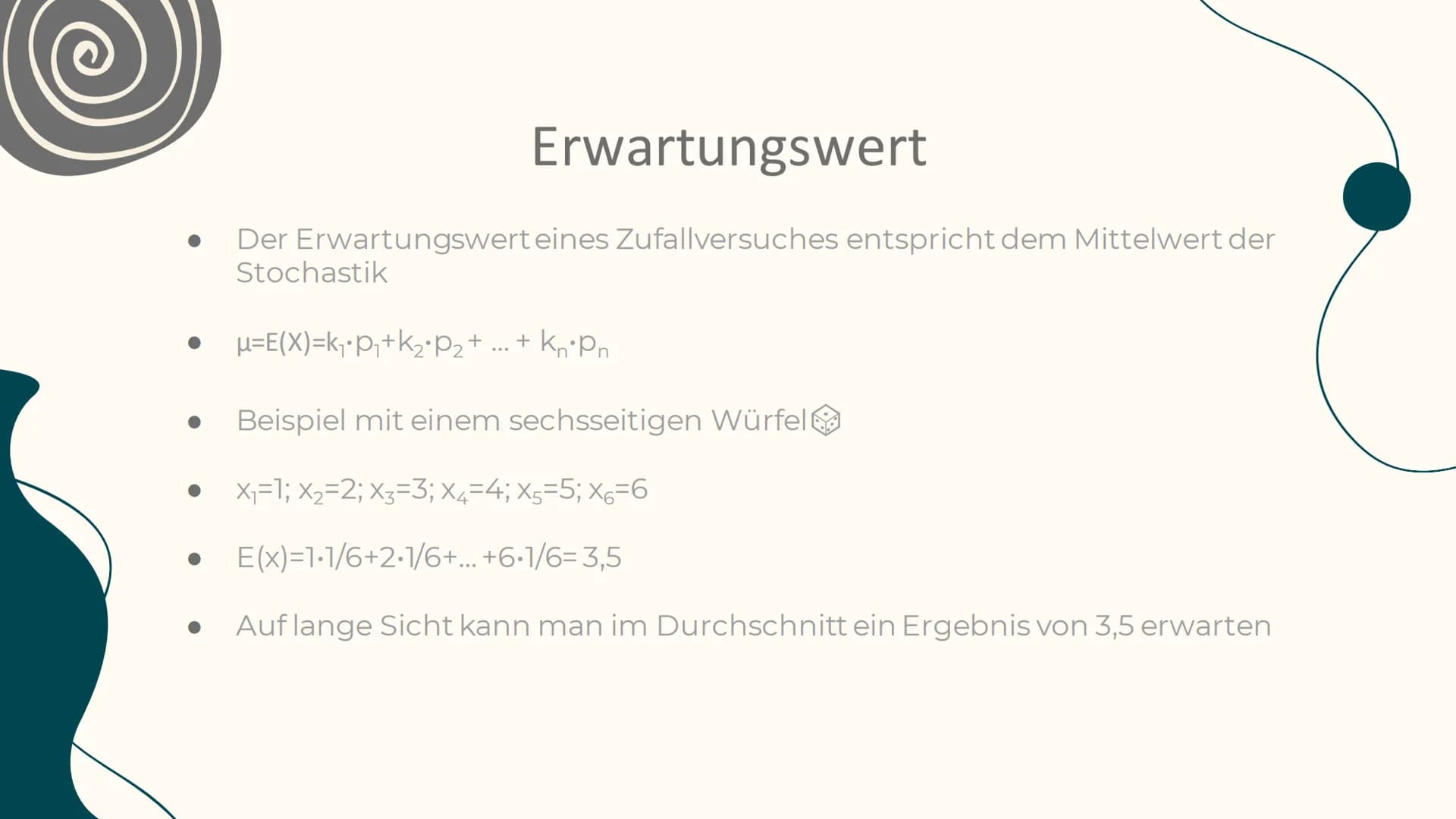 Erwartungswert =E(X) und
Standardabweichung bei der
Binomialverteilung Inhaltsverzeichnis
01 Erwartungswert
02 Herleitung
03
04 Beispielaufg
