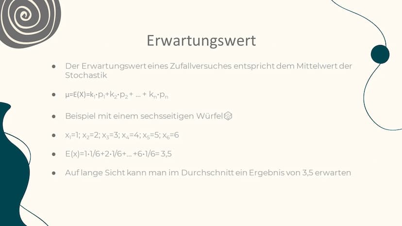 Erwartungswert =E(X) und
Standardabweichung bei der
Binomialverteilung Inhaltsverzeichnis
01 Erwartungswert
02 Herleitung
03
04 Beispielaufg