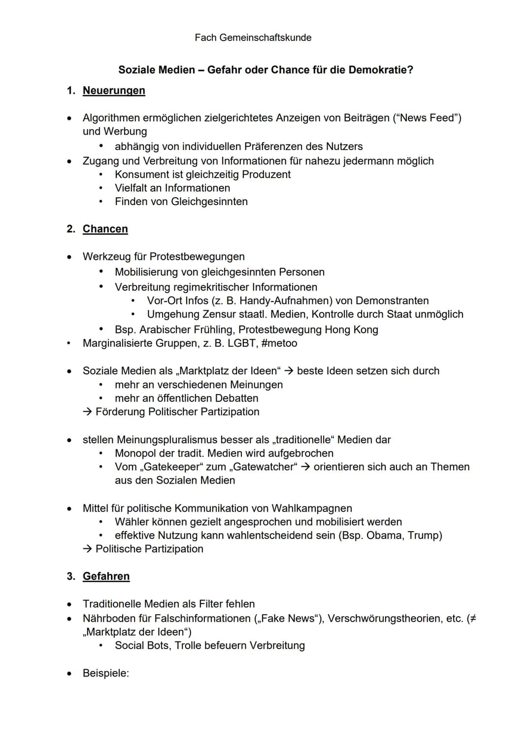 Soziale
Medien
Gefahr oder Chance für die
Demokratie? 1. Neuerungen
●
●
●
●
●
●
2. Chancen
●
Algorithmen ermöglichen zielgerichtetes Anzeige