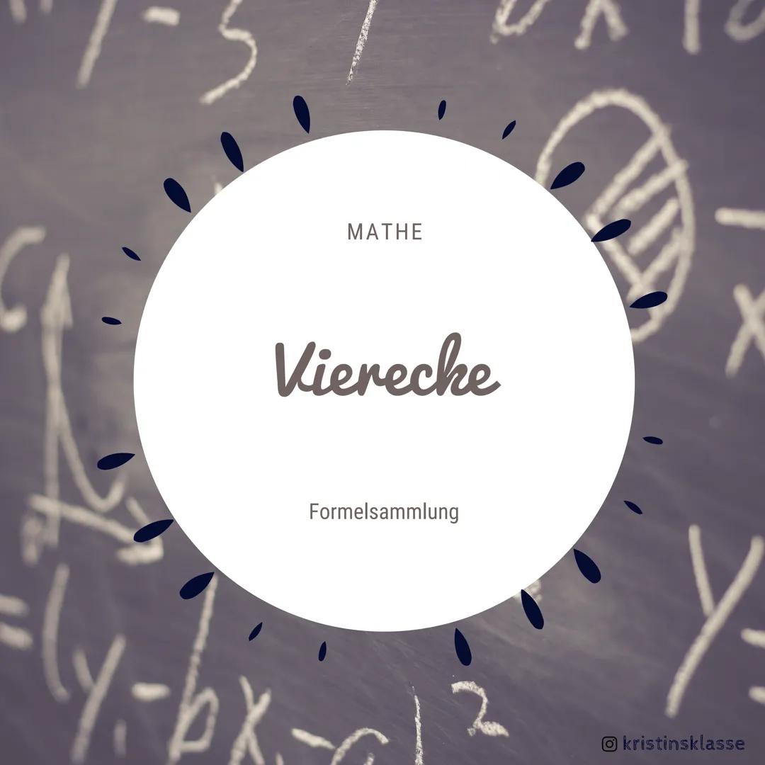 MATHE
Viereche
Formelsammlung
kristinsklasse a
a
a
P
Quadrat
Umfang
u = 4 * a
Rechteck
Umfang
u = 2*a+2*b
Flächeninhalt
2
A = a²
Flächeninha