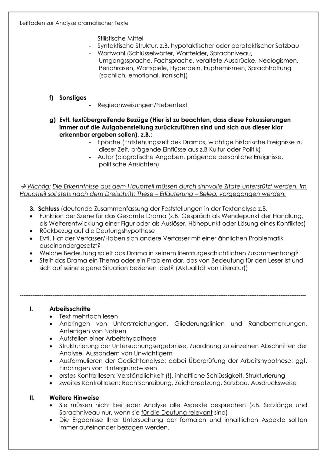 Leitfaden zur Analyse dramatischer Texte
1. Einleitung
●
Nennung von Autor, Titel, Entstehungs-/Erscheinungsjahr, evtl. Epoche, Textsorte
● 