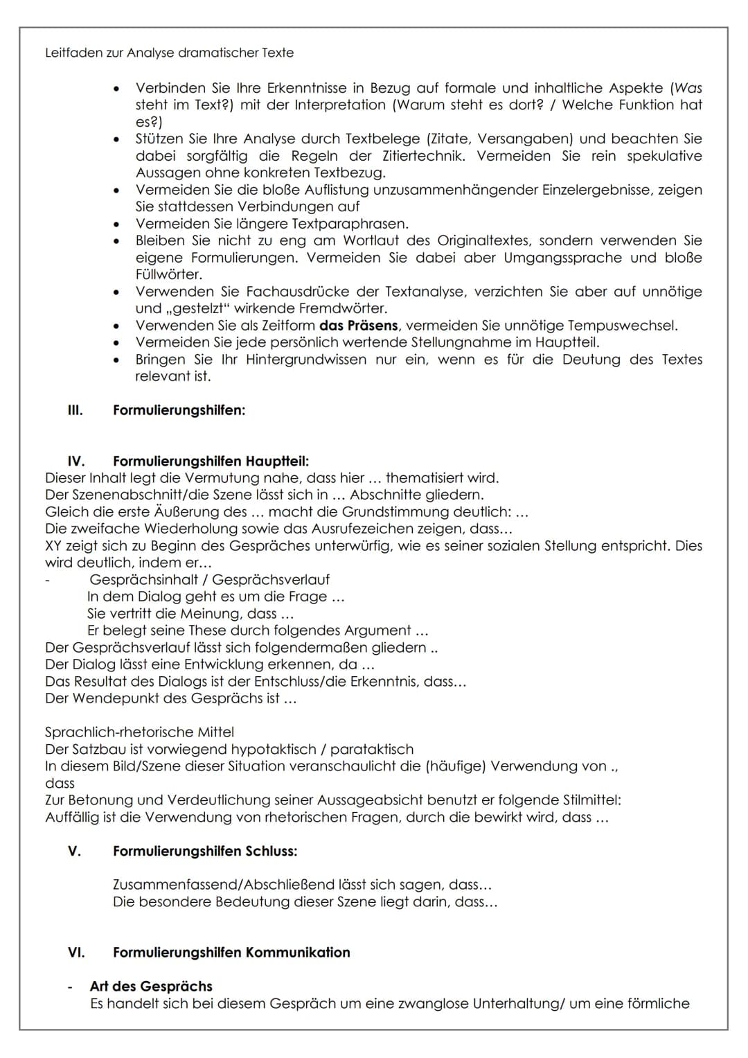 Leitfaden zur Analyse dramatischer Texte
1. Einleitung
●
Nennung von Autor, Titel, Entstehungs-/Erscheinungsjahr, evtl. Epoche, Textsorte
● 