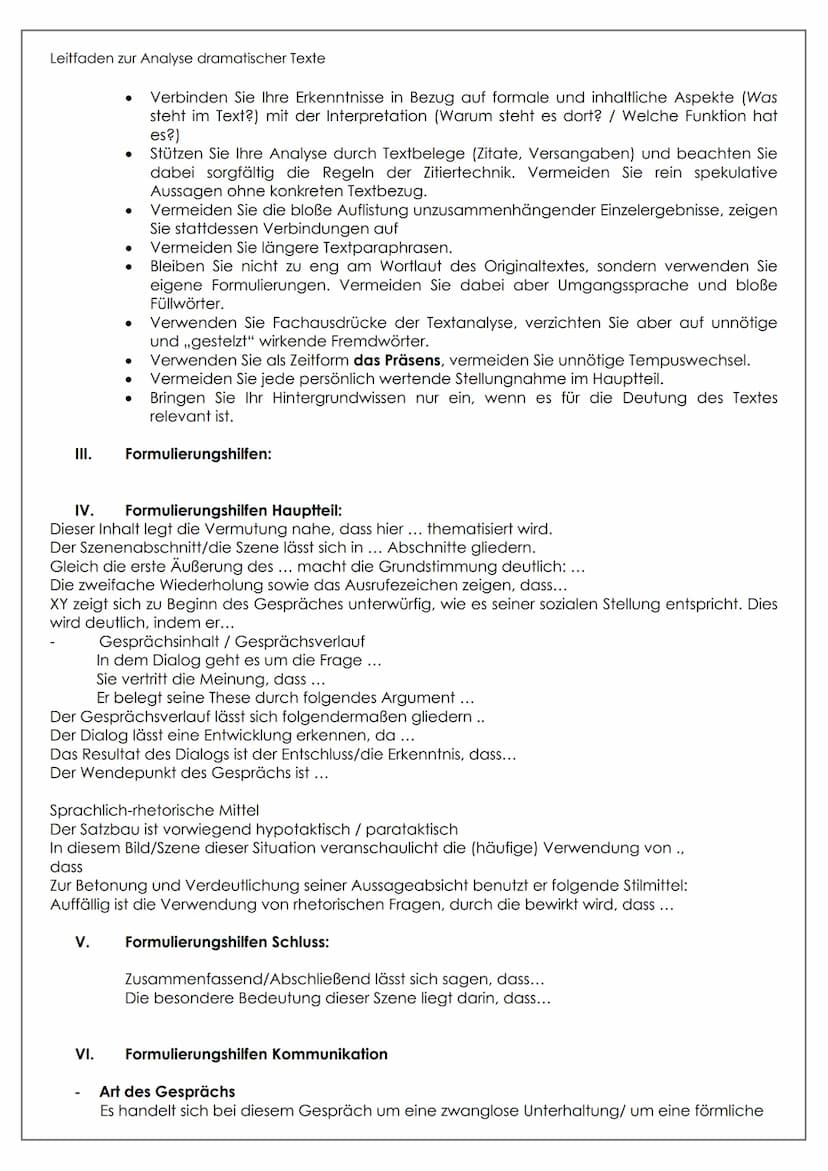 Leitfaden zur Analyse dramatischer Texte
1. Einleitung
●
Nennung von Autor, Titel, Entstehungs-/Erscheinungsjahr, evtl. Epoche, Textsorte
● 