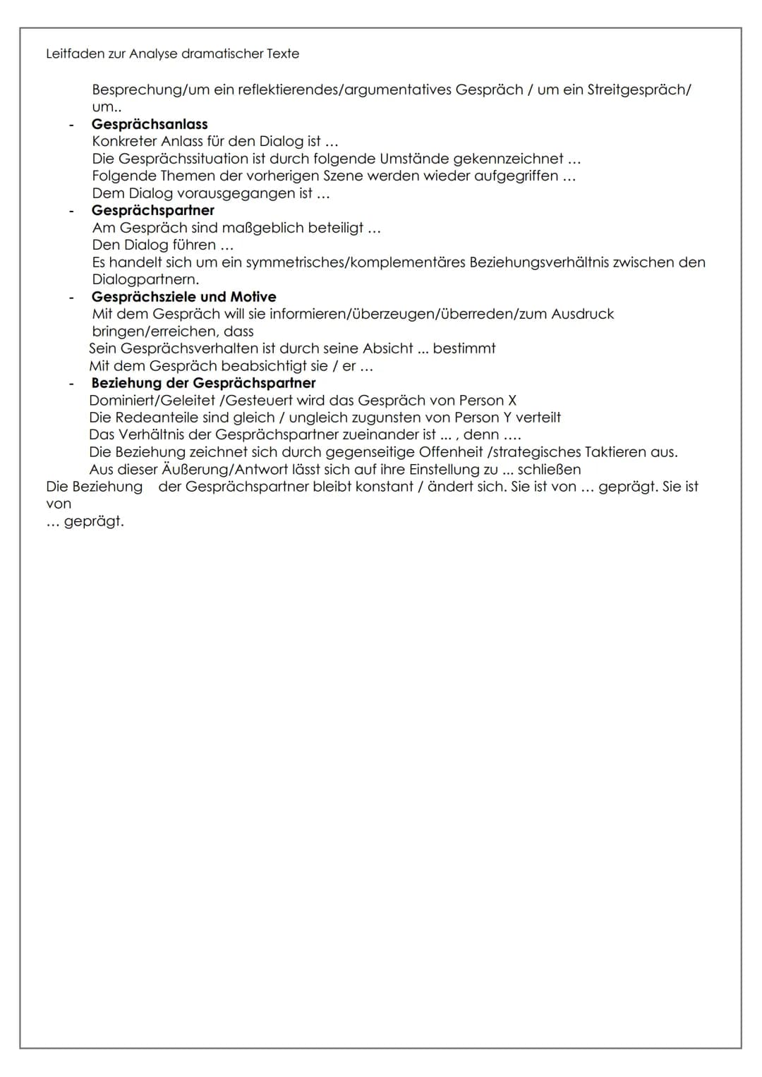 Leitfaden zur Analyse dramatischer Texte
1. Einleitung
●
Nennung von Autor, Titel, Entstehungs-/Erscheinungsjahr, evtl. Epoche, Textsorte
● 