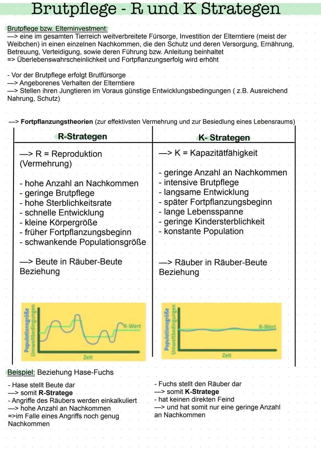 Brutpflege - R und K Strategen
Brutpflege bzw. Elterninvestment:
-> eine im gesamten Tierreich weitverbreitete Fürsorge, Investition der Elt