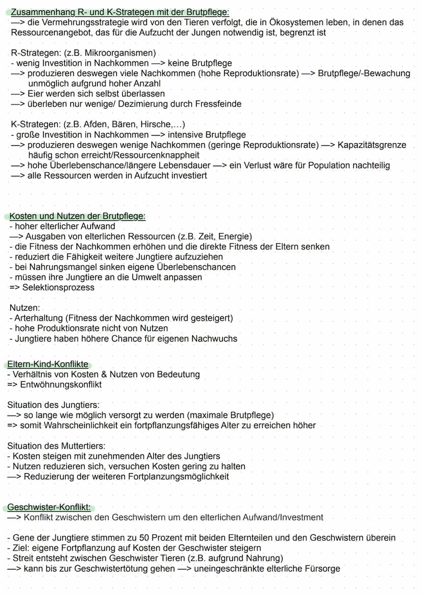 Brutpflege - R und K Strategen
Brutpflege bzw. Elterninvestment:
-> eine im gesamten Tierreich weitverbreitete Fürsorge, Investition der Elt