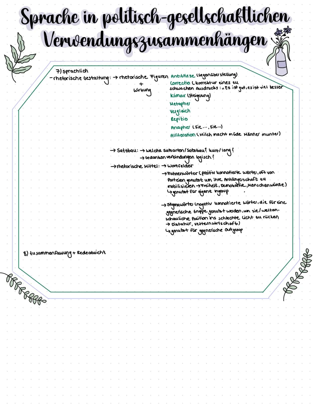 Sprache in politisch-gesellschaftlichen
Verwendungszusammenhängen
Rede analyse:
1) Einleitung: → Textsorte, Thema
→ Titel
→Autor/Redner
3) a