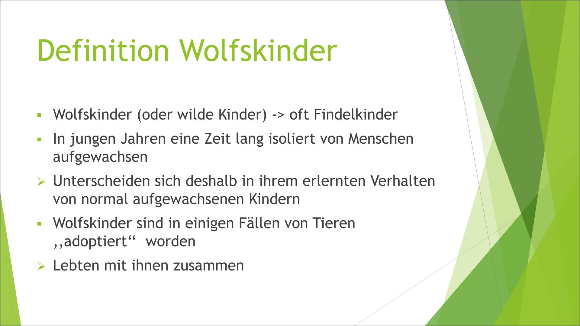 Amala & Kamala
Präsentation Gliederung
► 1. Definition Wolfskinder
2. Amala & Kamala
► 2.1. Entdeckung
► 2.2. Äußere Erscheinung
2.3. Verhal