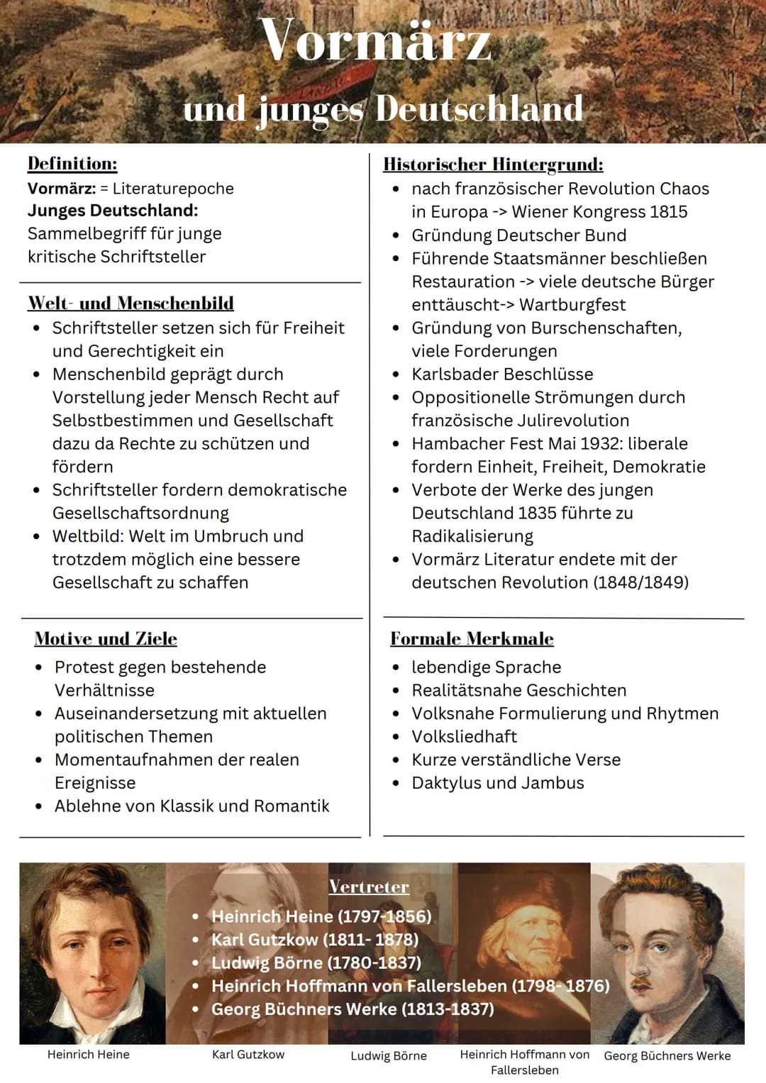 Definition:
Vormärz: = Literaturepoche
Junges Deutschland:
Sammelbegriff für junge
kritische Schriftsteller
und junges Deutschland
Vormärz
W
