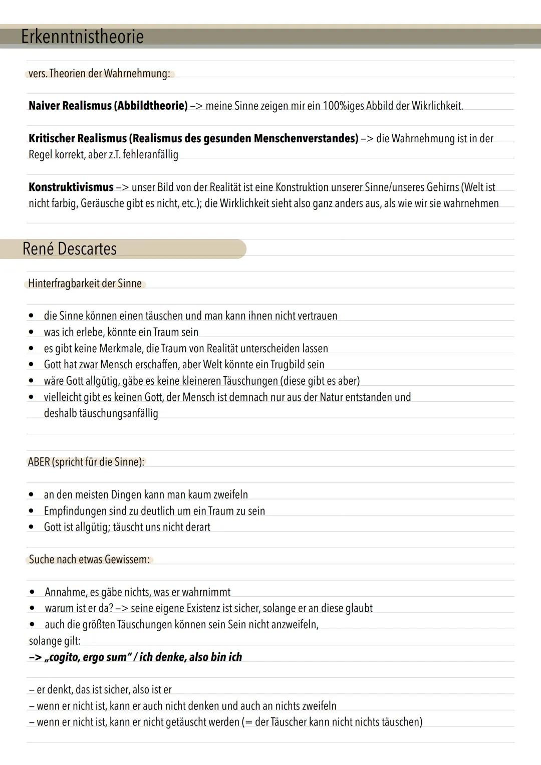 Erkenntnistheorie
vers. Theorien der Wahrnehmung:
Naiver Realismus (Abbildtheorie) -> meine Sinne zeigen mir ein 100%iges Abbild der Wikrlic