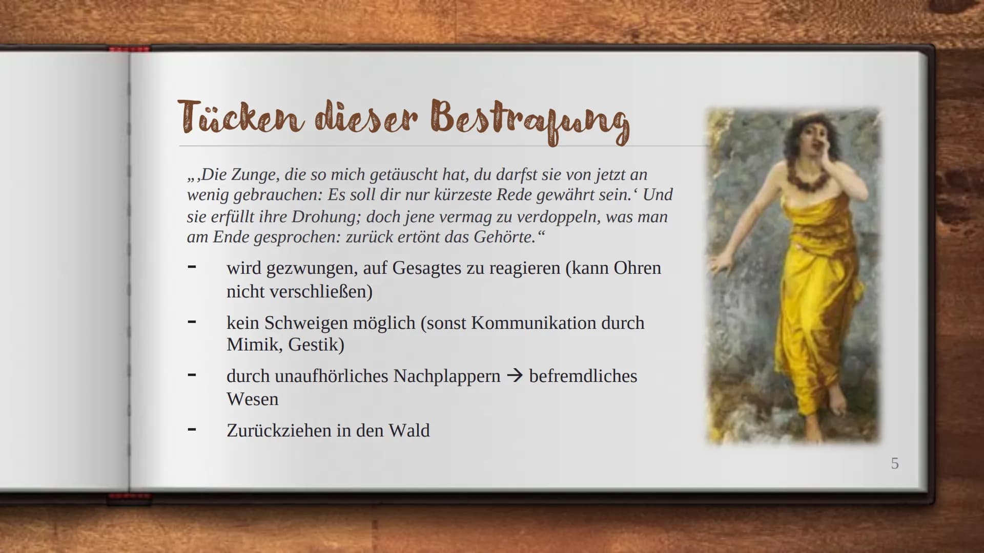 # NARCISSUS UND ECHO

- vier verschiedene / ähnliche Verwandlungen - # Gliederung

- Vorgeschichte
- Echo
- Junos Bestrafung und ihre Tücken