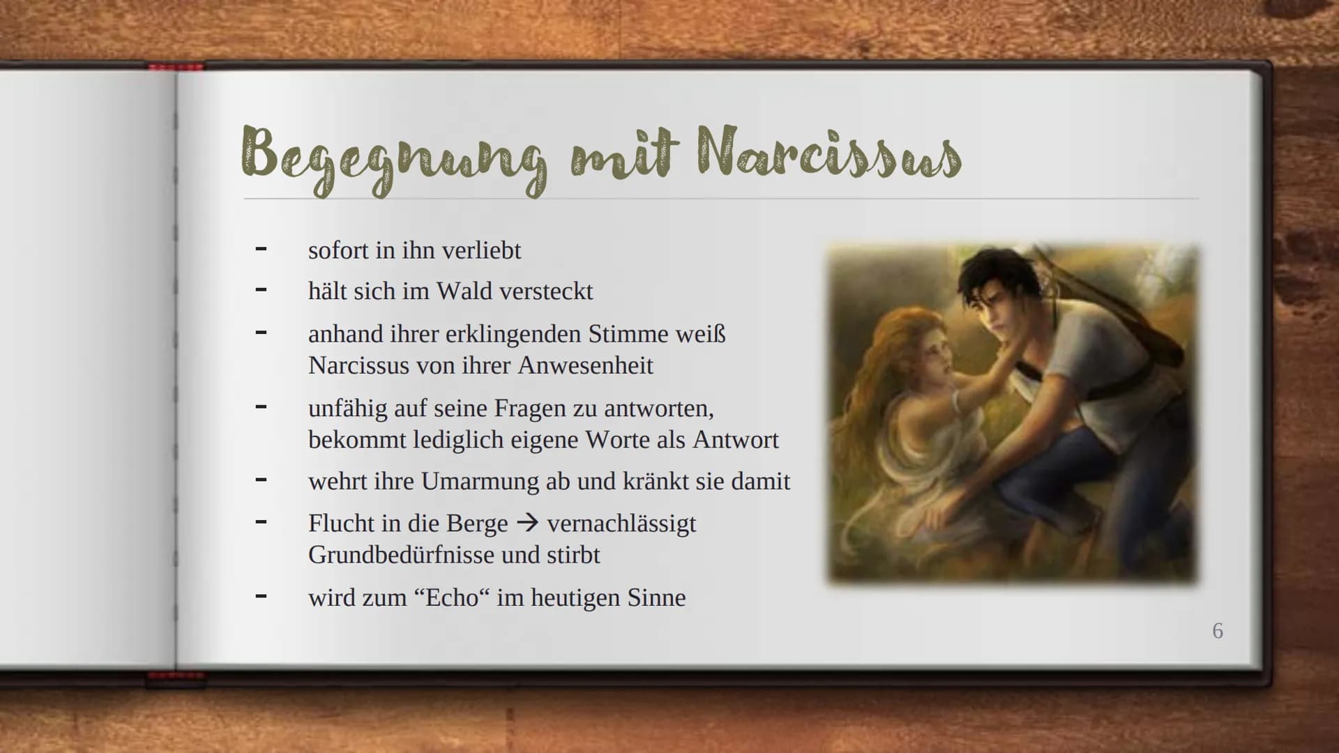 # NARCISSUS UND ECHO

- vier verschiedene / ähnliche Verwandlungen - # Gliederung

- Vorgeschichte
- Echo
- Junos Bestrafung und ihre Tücken