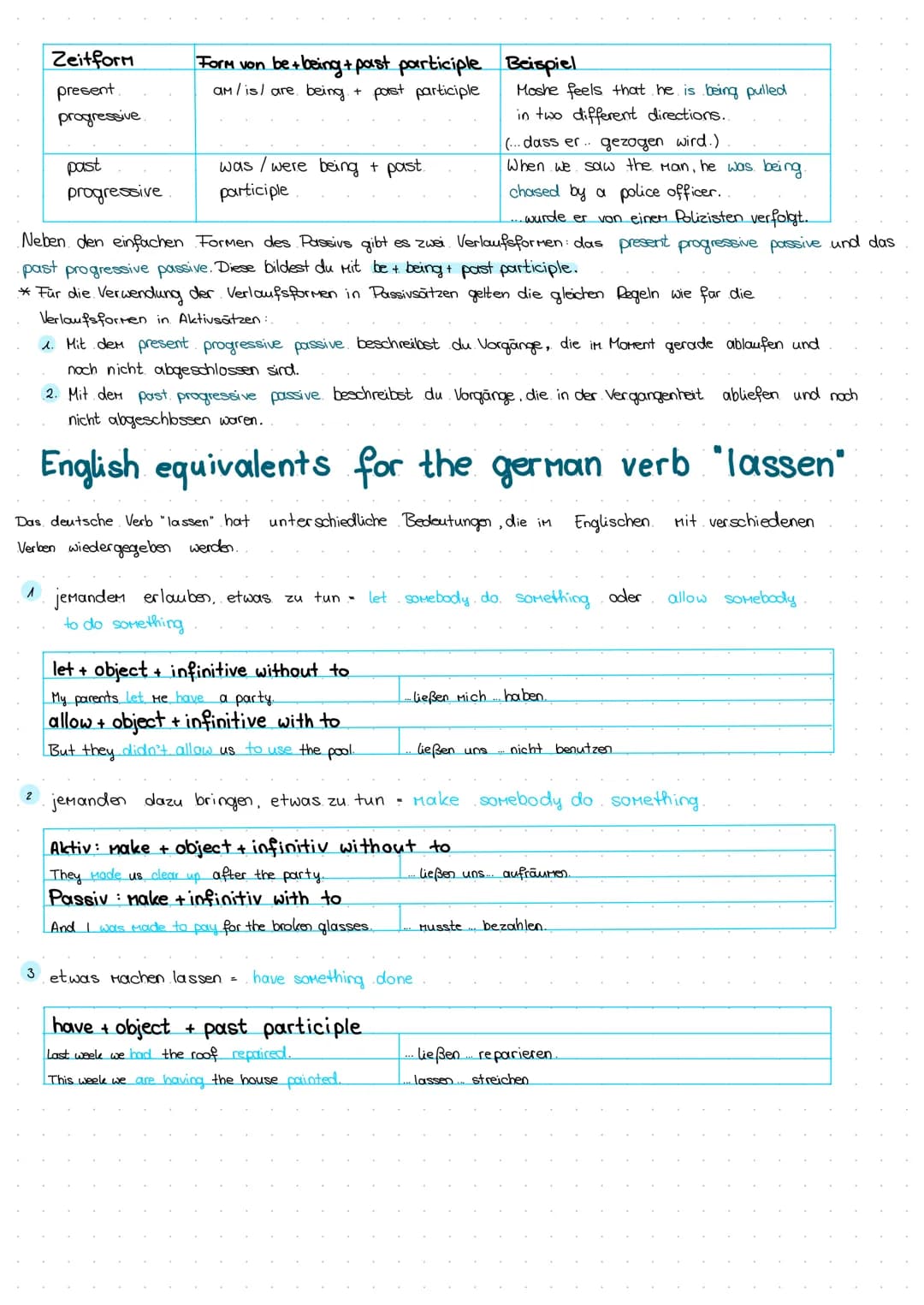 Passive
Das Passive bildest du mit einer Form von be in der jeweiligen Zeitform und dem past participle des. Vollverbs
(infinitive + -ed ode