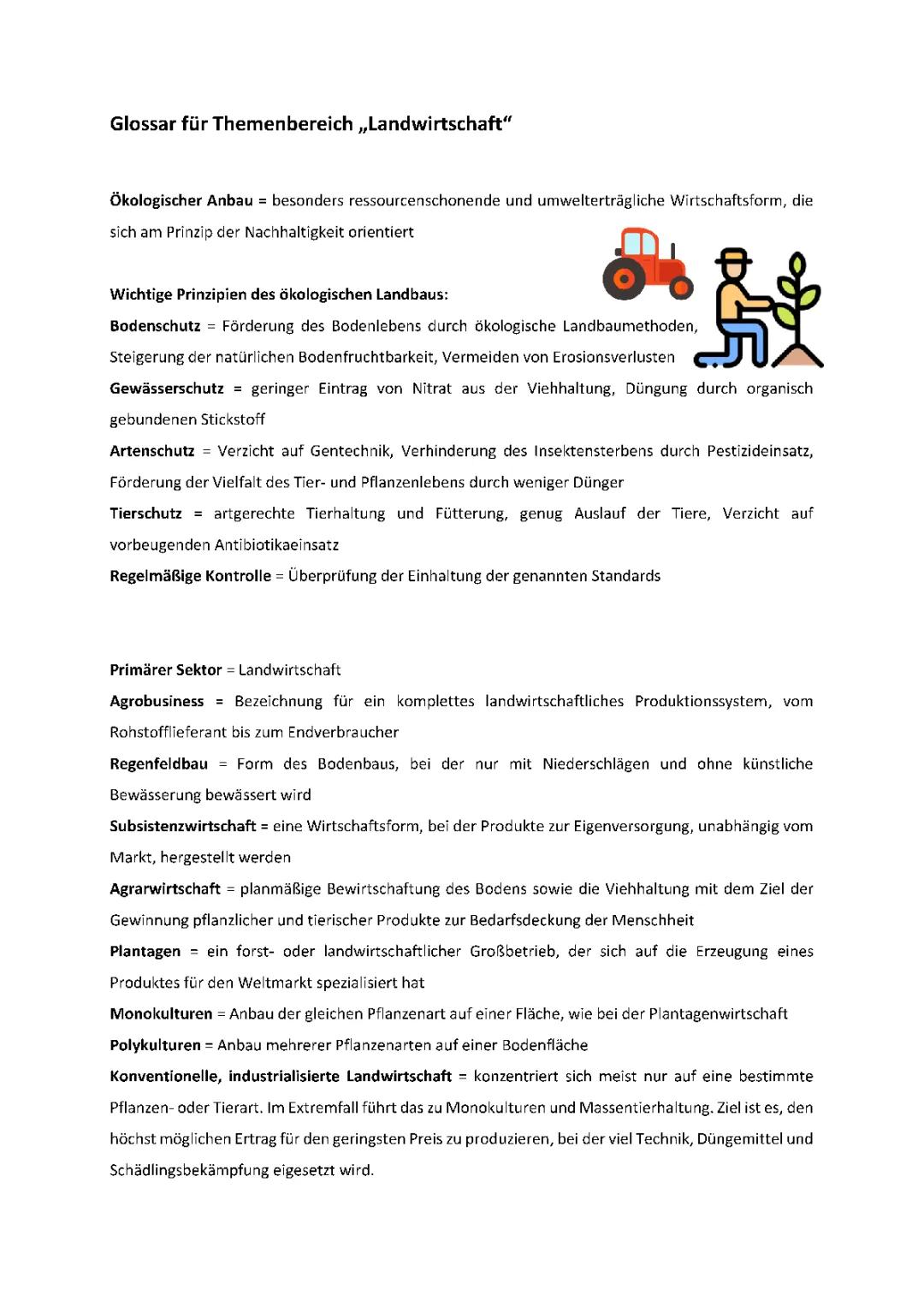 Glossar für „Landwirtschaft“