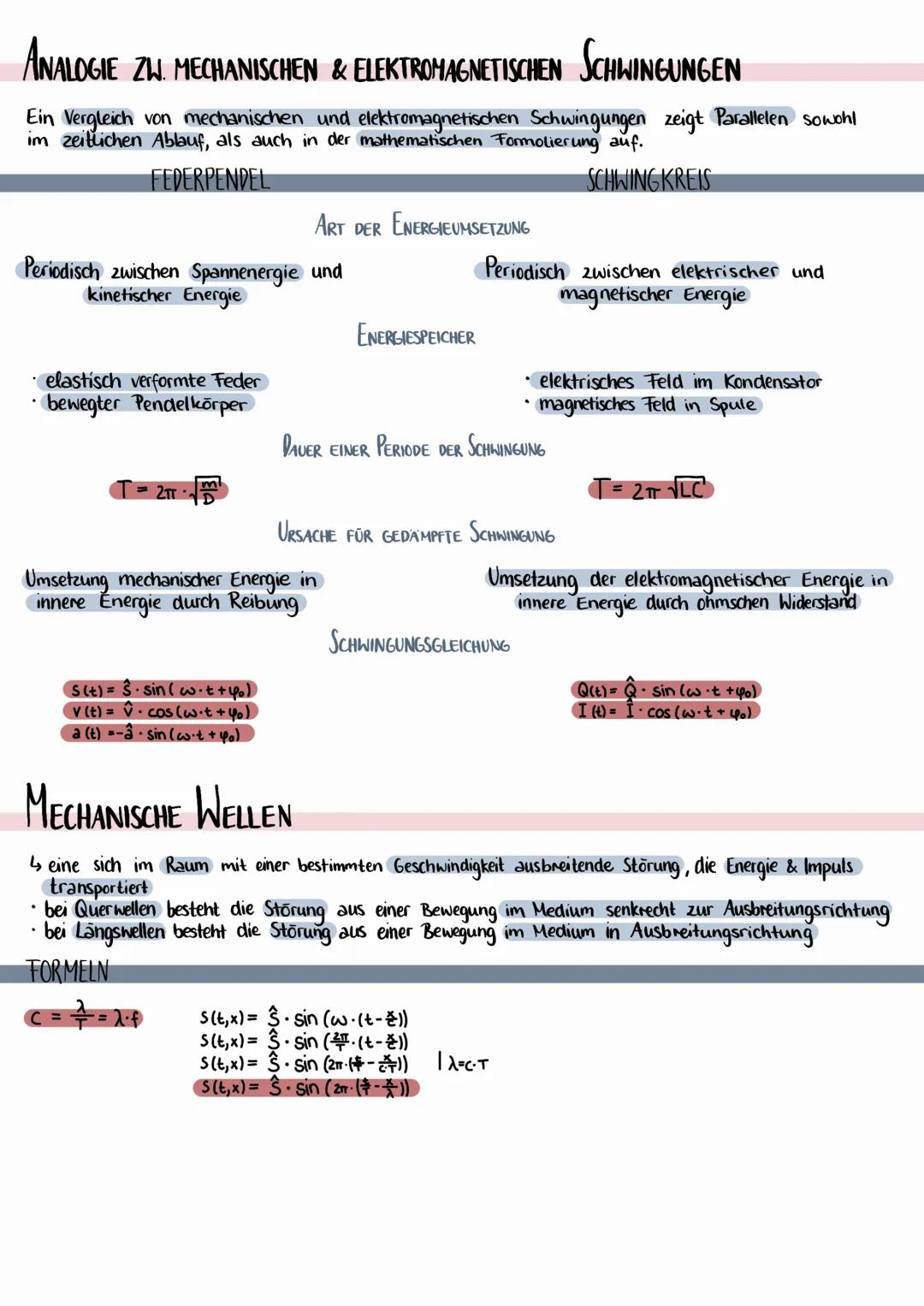 # SCHWINGUNGEN & WELLEN

# HARMONISCHE SCHWINGUNG

*   bei einer harmonischen Schwingung ist die Rückstellkraft proportional zur Auslenkung
