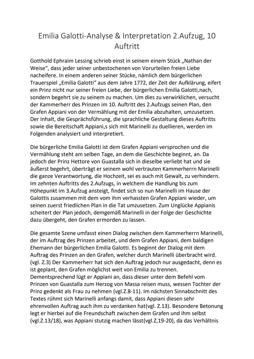 Emilia Galotti-Analyse & Interpretation 2.Aufzug, 10
Auftritt
Gotthold Ephraim Lessing schrieb einst in seinem einem Stück ,,Nathan der
Weis