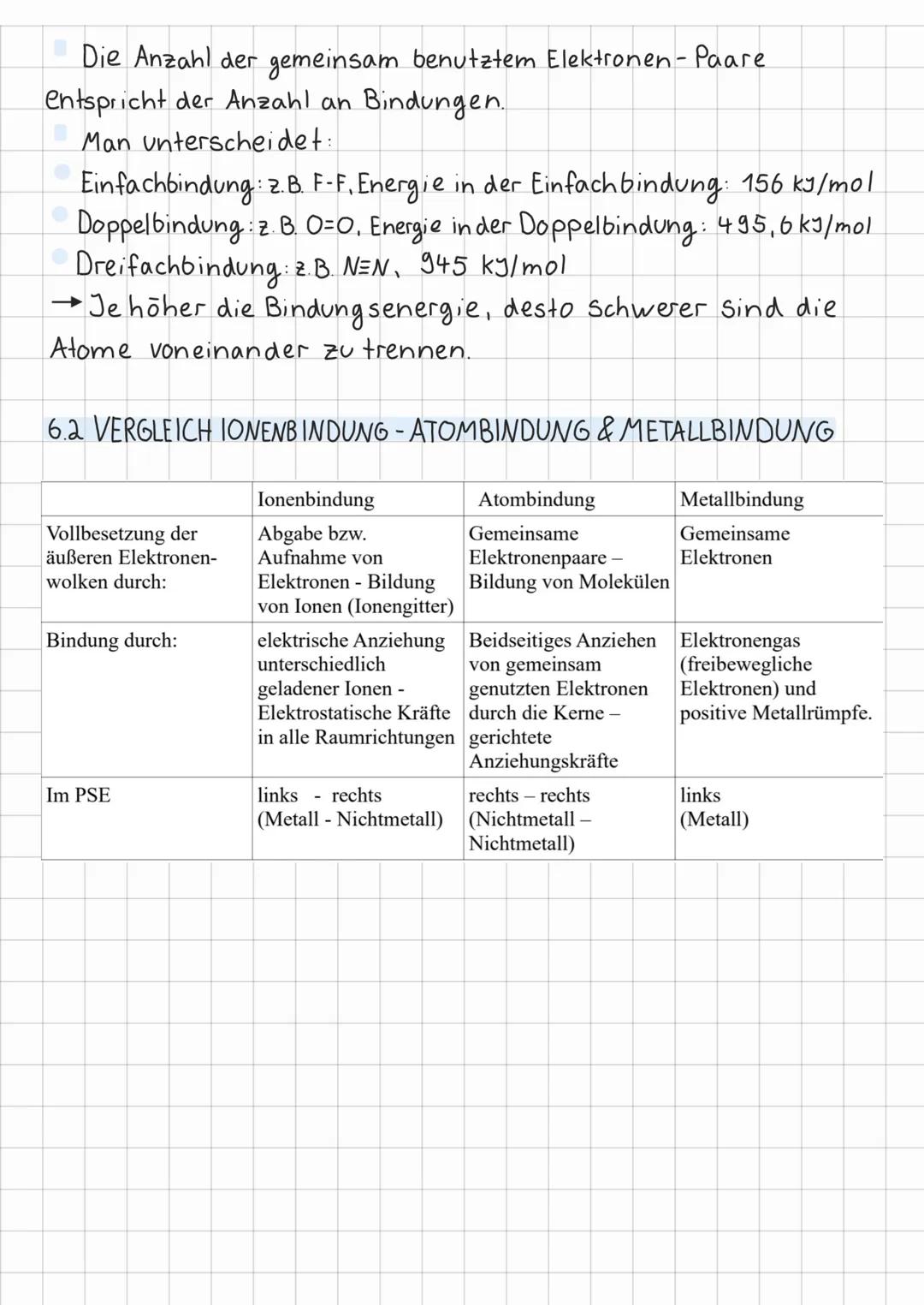 # 6. DIE ATOMBINDUNG
(kovalente Bindung, Elektronenpaarbindung)

6.1 BINDUNGSVERHÄLTNISSE BEI GASEN

Gase kommen, mit Ausnahme der Edelgase 