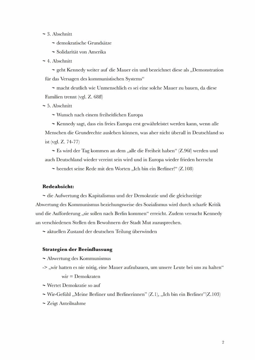 ,,Ich bin ein Berliner"
J. F. Kennedy
1.
Redesituation/politisch-historischer Kontext: Ort, Zeit, Medium, Ideologie
2. Redeinhalt: Thema, Pr