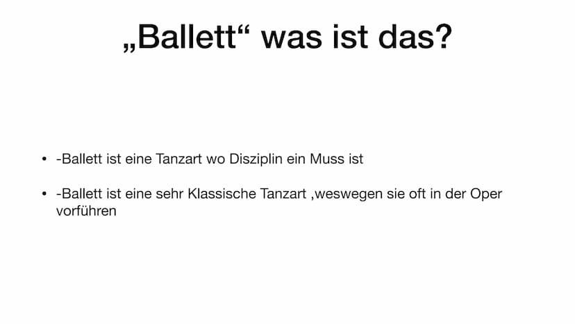 PowerPoint
Präsentation von
Annina
BALLETT Ballett" was ist das?
●
-Ballett ist eine Tanzart wo Disziplin ein Muss ist
• -Ballett ist eine s