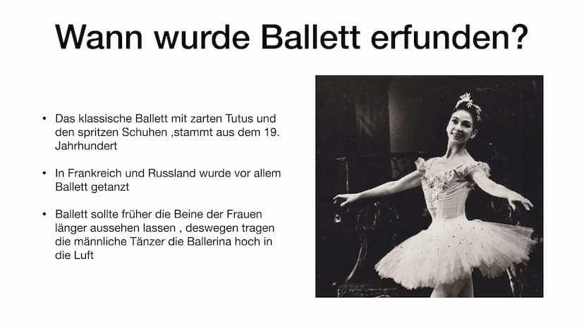PowerPoint
Präsentation von
Annina
BALLETT Ballett" was ist das?
●
-Ballett ist eine Tanzart wo Disziplin ein Muss ist
• -Ballett ist eine s