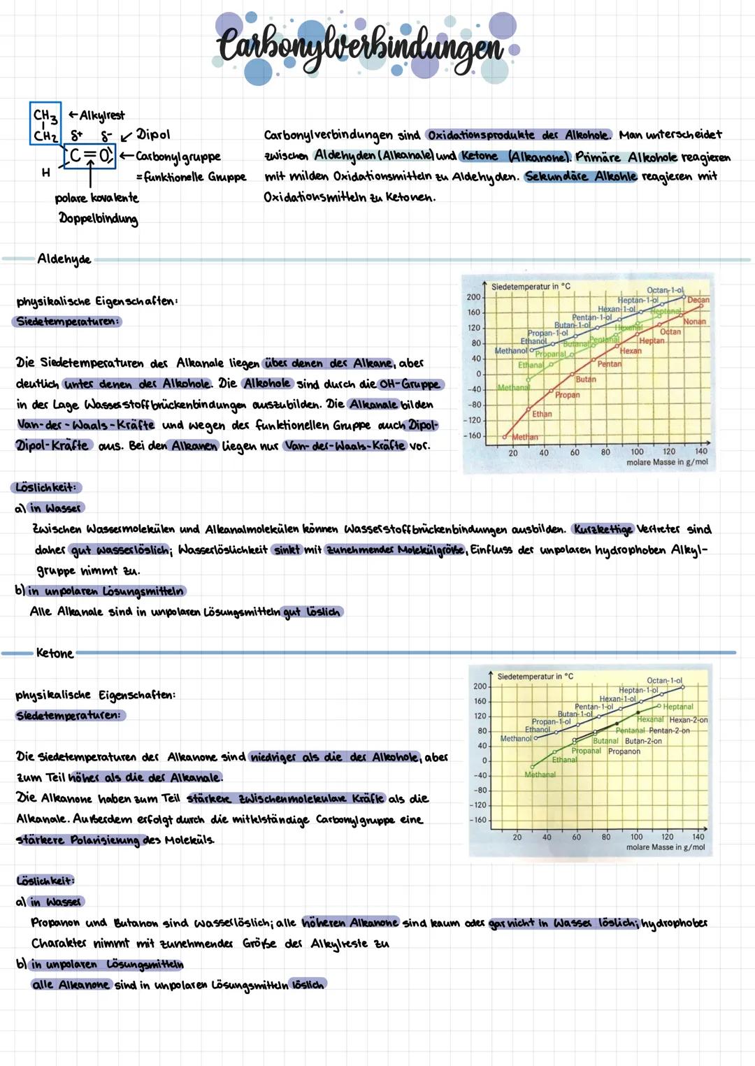 # Carbonylverbindungen

Carbonyl verbindungen sind Oxidationsprodukte des Alkohole. Man unterscheidet
zwischen Aldehyden (Alkanale) und Keto