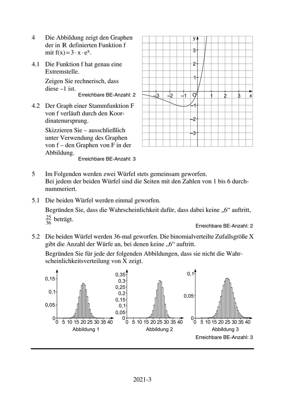 1
Grundkurs Mathematik (Sachsen): Abiturprüfung 2021
Teil A (ohne Rechenhilfsmittel)
In den Aufgaben 1.1 bis 1.5 ist von den jeweils fünf Au