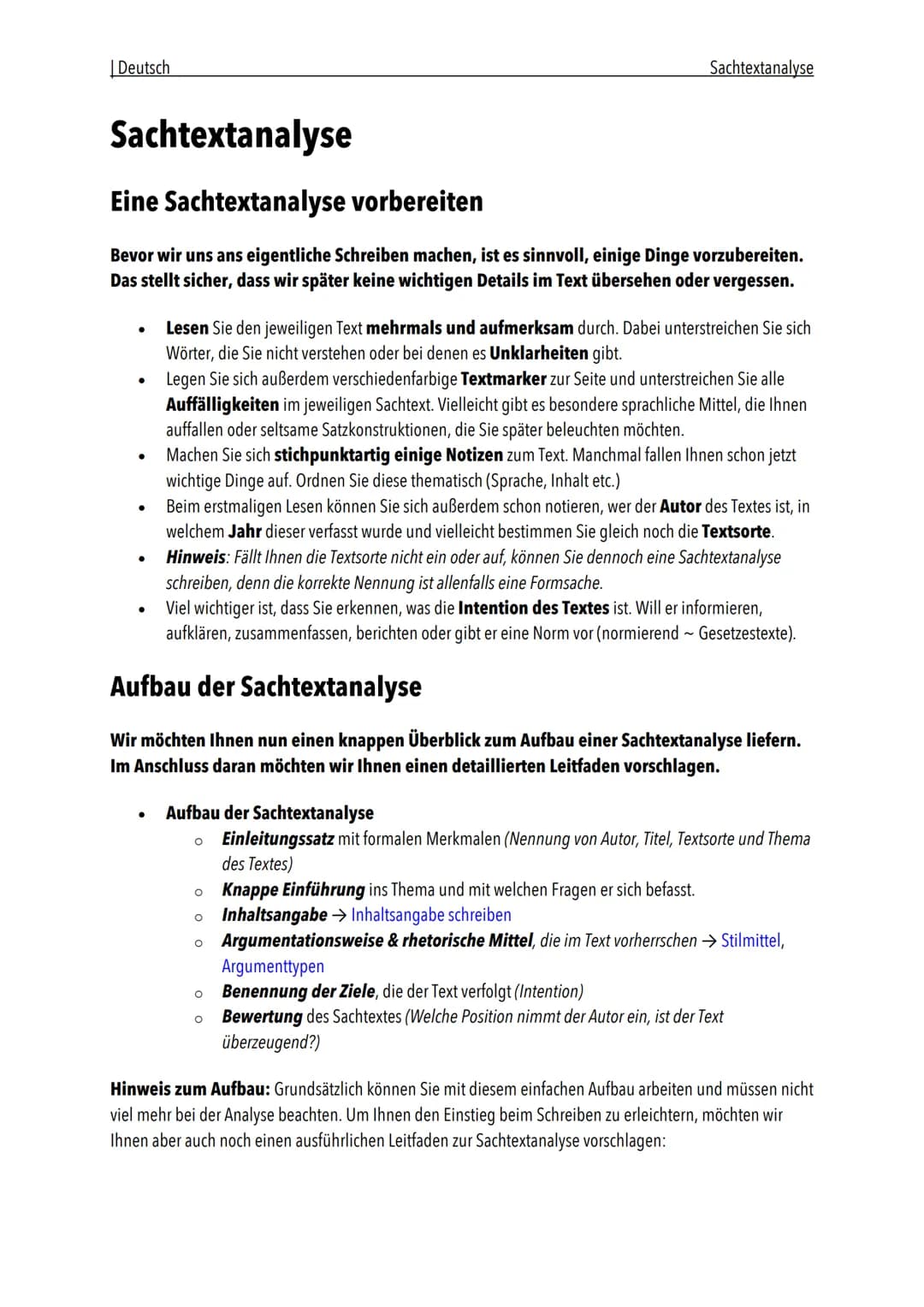 | Deutsch
Sachtextanalyse
Eine Sachtextanalyse vorbereiten
Bevor wir uns ans eigentliche Schreiben machen, ist es sinnvoll, einige Dinge vor