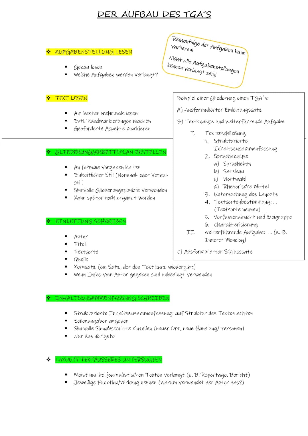 TGA Aufbau und Übungen für die Realschule - Textgebundener Aufsatz