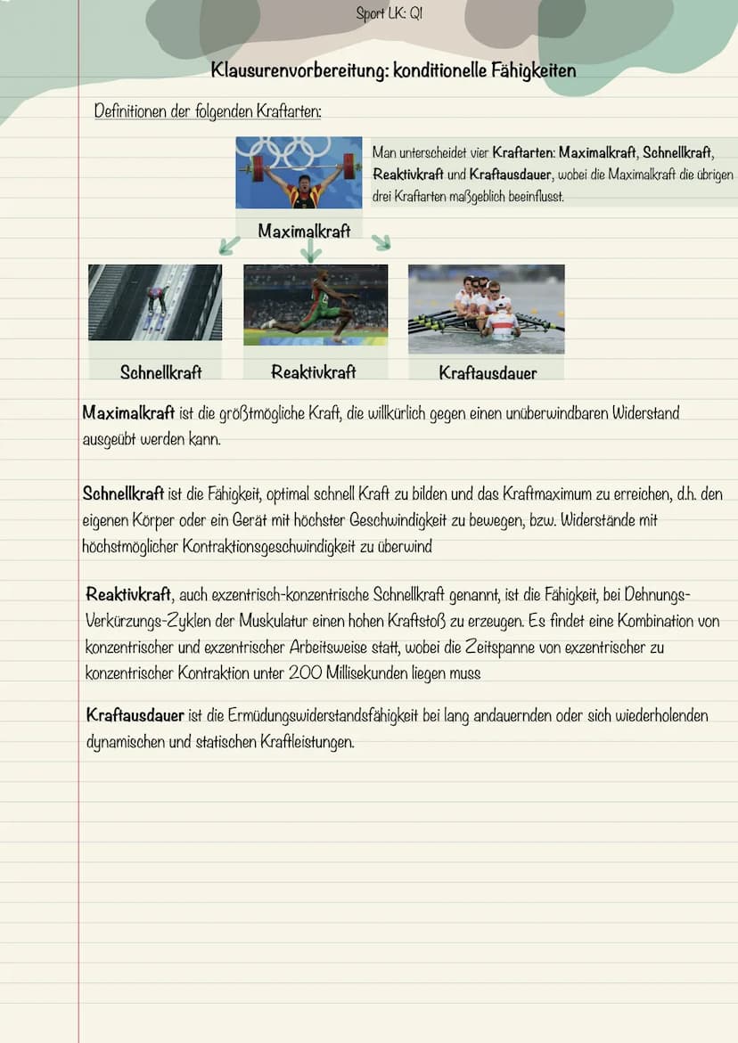 Sport LK: QI
Klausurenvorbereitung: konditionelle Fähigkeiten
BEGRIFFSDEFINITIONEN
Die vier konditionellen Fähigkeiten:
1: Ausdauer ist die 
