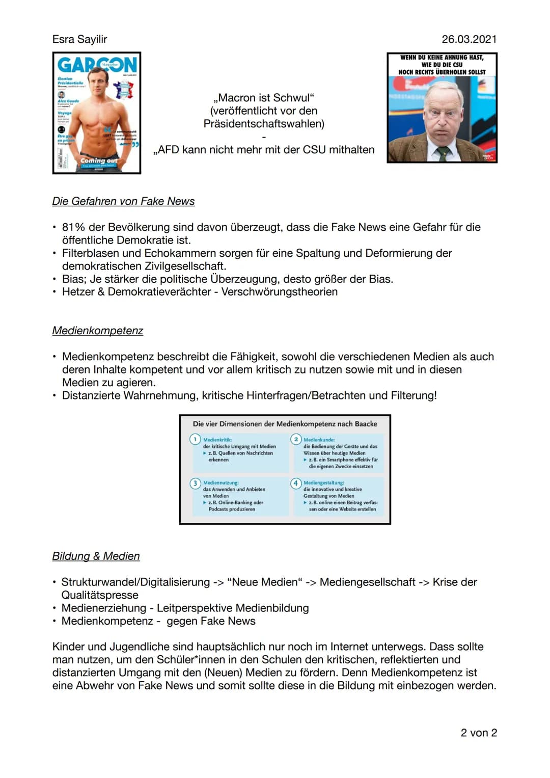 Esra Sayilir
Die Definition von Fake New
Die Funktion von Fake News
Fake News sind gefälschte Nachrichten, Falschmeldungen, Überspitzung, ge