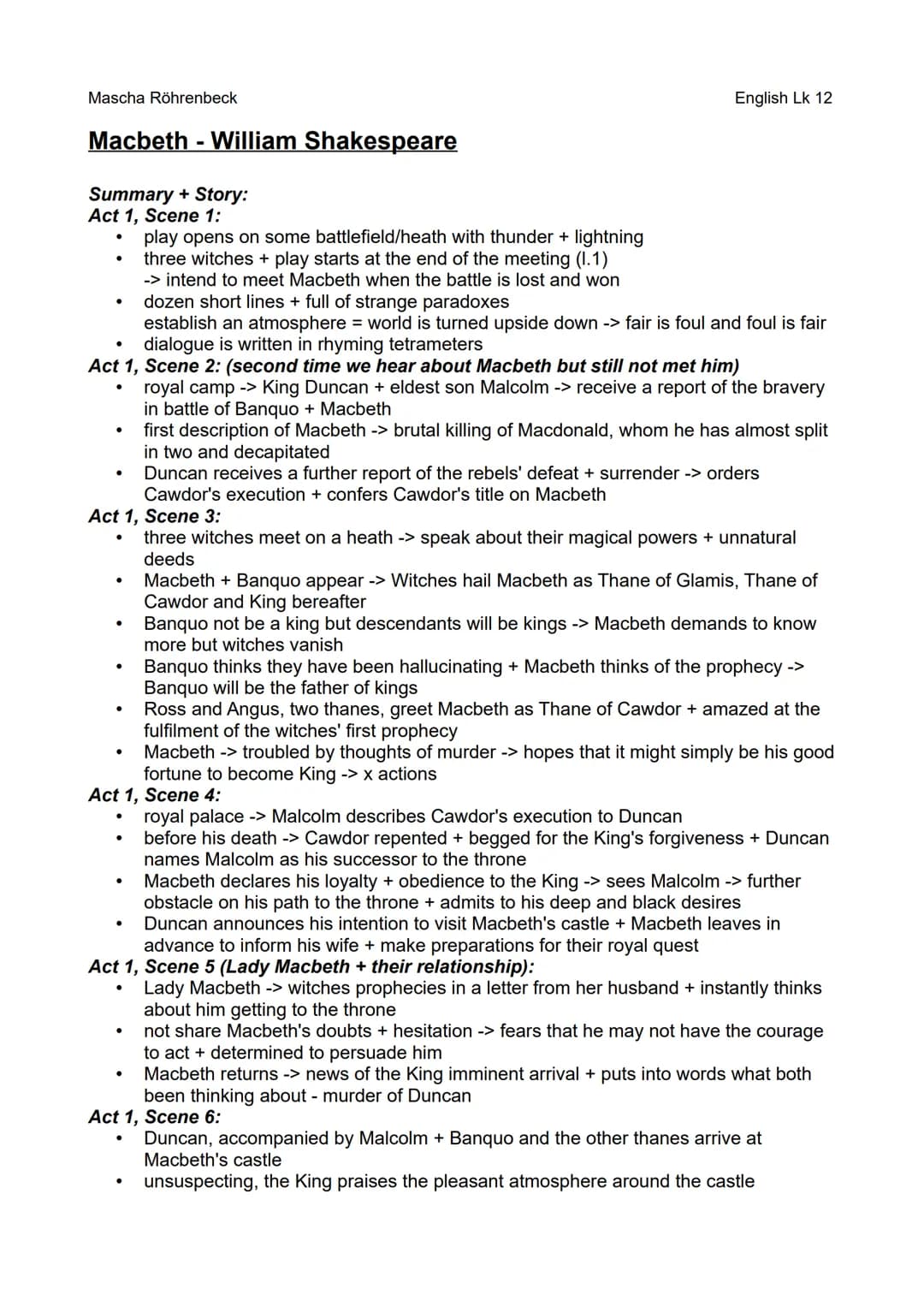 Mascha Röhrenbeck
Macbeth - William Shakespeare
Summary + Story:
Act 1, Scene 1:
play opens on some battlefield/heath with thunder + lightni