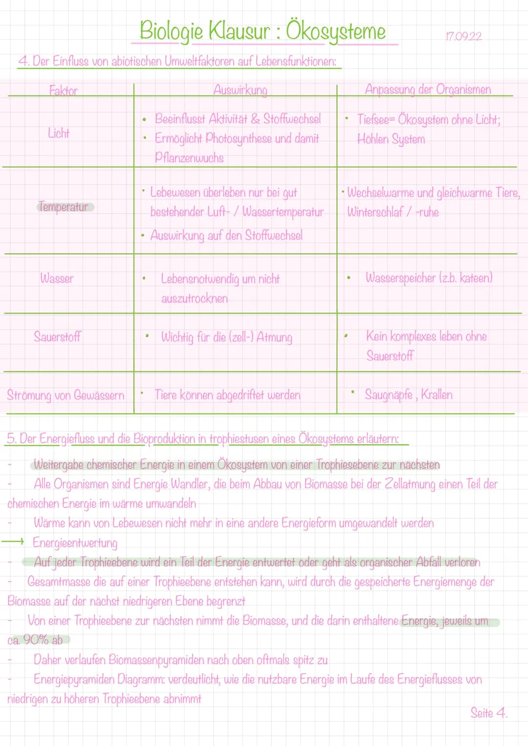 1. biotische und abiotische umweltfaktoren nennen und zuordnen:
Biologie Klausur : Ökosysteme
Abiotische Umweltfaktoren: Nichtlebend
Umweltf