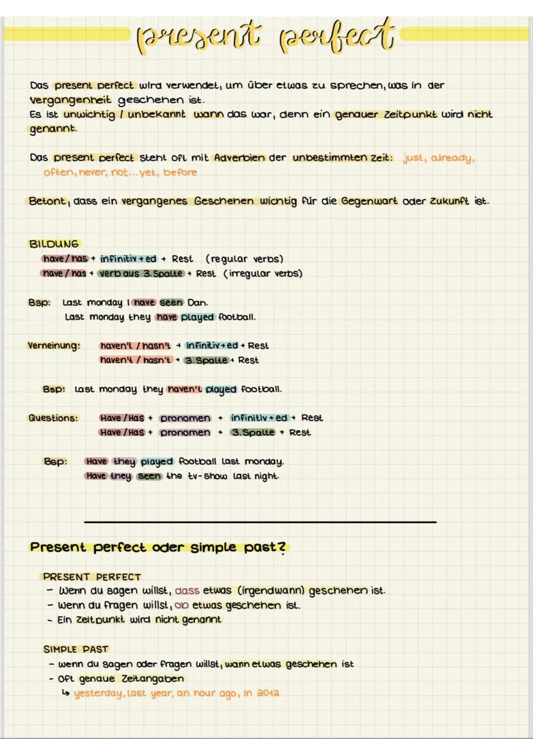 Das present perfect wird verwendet, um über etwas zu sprechen, was in der
vergangenheit geschehen ist.
Es ist unwichtig / unbekannt wann das