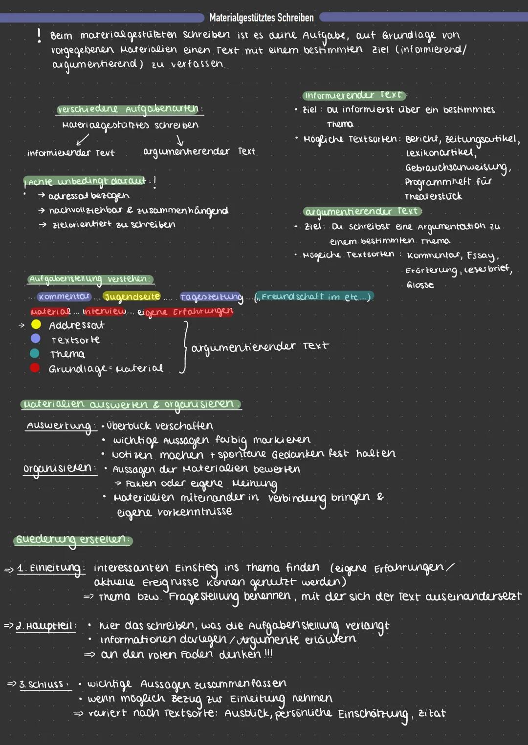 # Materialgestütztes Schreiben

! Beim materialgestützten schreiben ist es deine Aufgabe, aut Grundlage von
vorgegebenen Materialien einen T