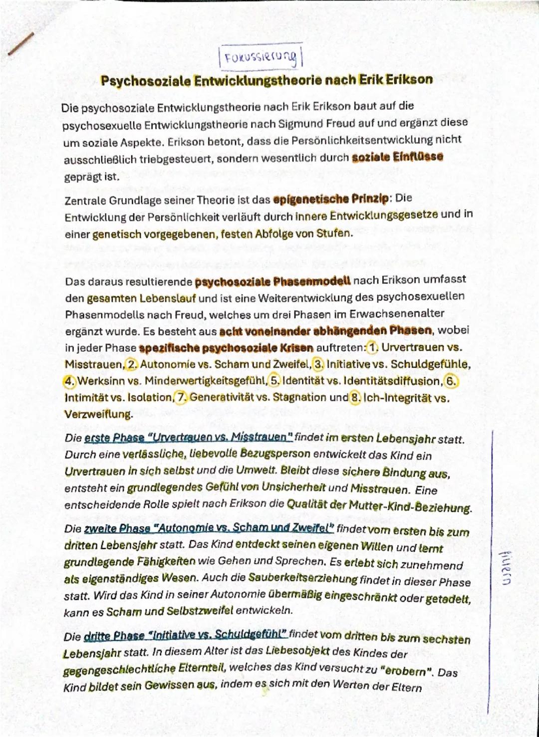 Erik ERIKSON Psychosoziale Entwicklungstheorie Pädagogik LK/GK