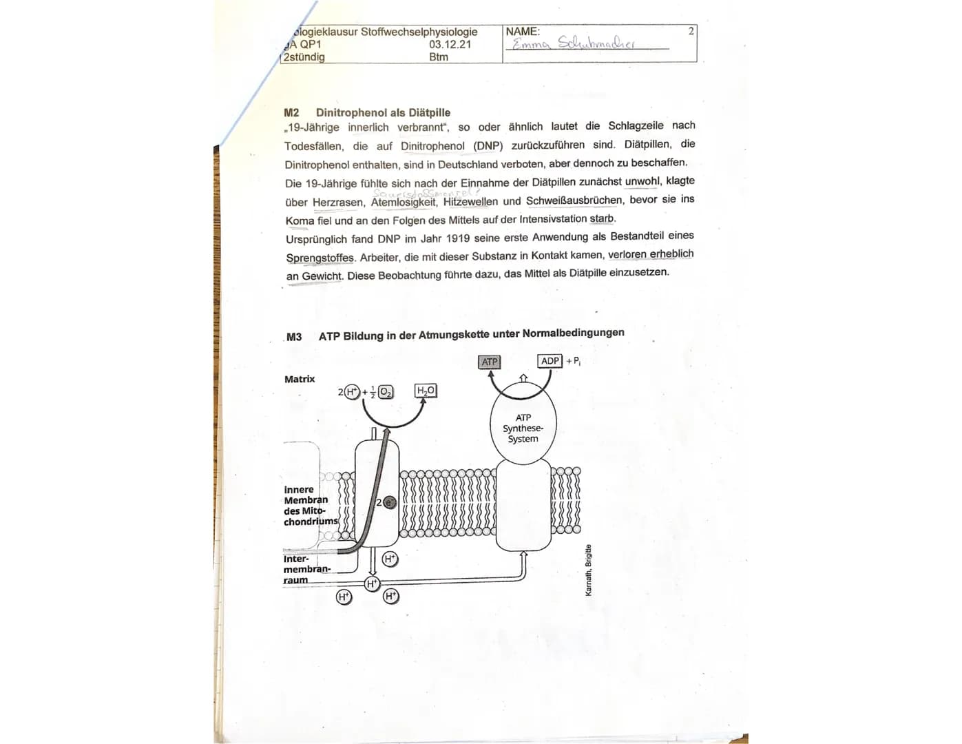 Biologieklausur Stoffwechselphysiologie
gA QP1
2stündig
Lesen Sie sich zuerst die Aufgaben in Ruhe durch. Schreiben Sie bitte alle Antworten