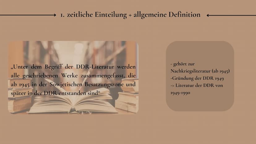 Handout von Sarah Grabow & Lana Schön
"Unter dem Begriff der DDR-
Literatur werden alle
geschriebenen Werke
zusammengefasst, die ab 1945
in 