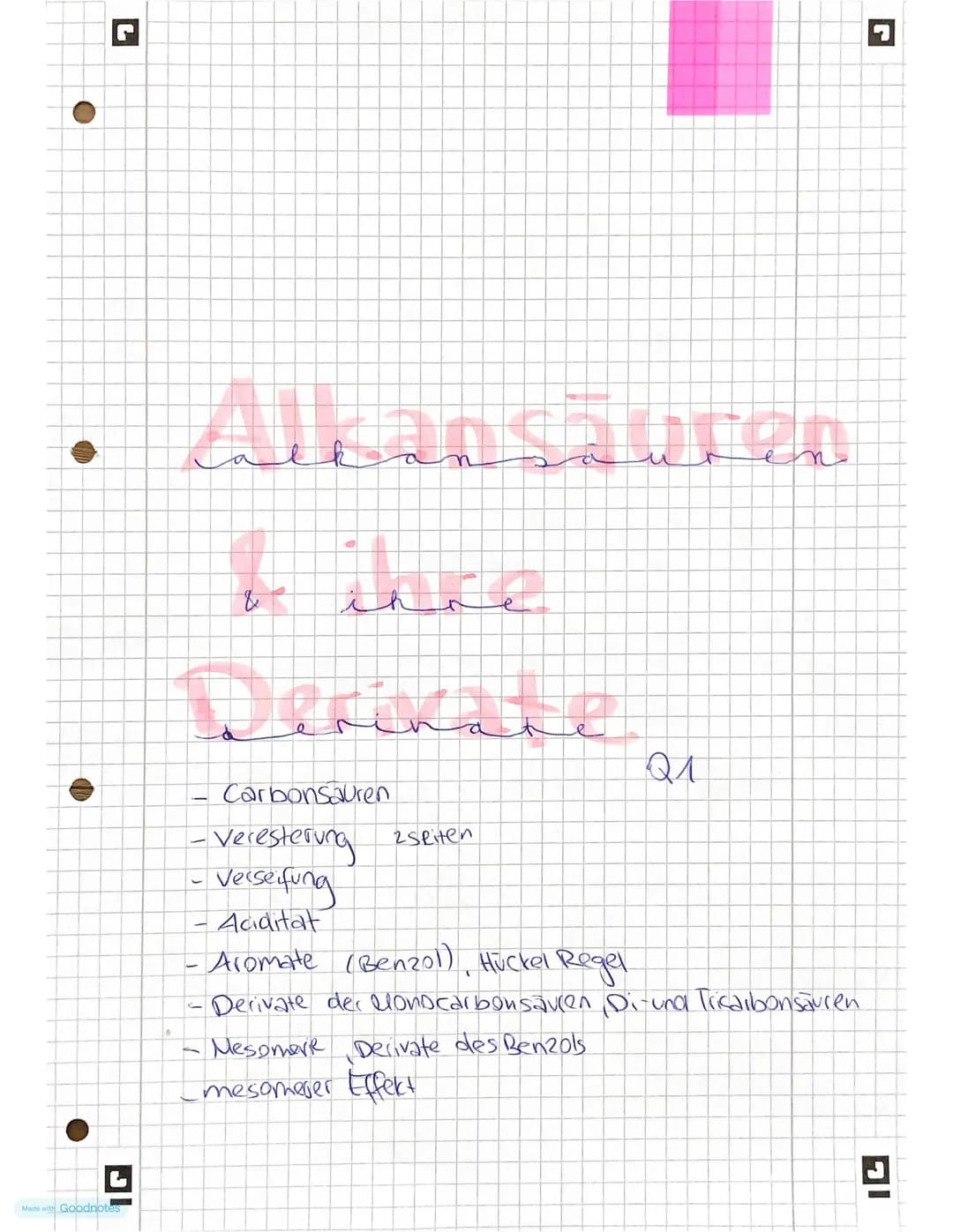 IG
Made with Goodnotes
Allan sauren
&
Derivate
T
نفسم
-
Carbonsauren
Veresterung zseiten
verseifung
Aciditat
- Aromate (Benzol), Hückel Rege
