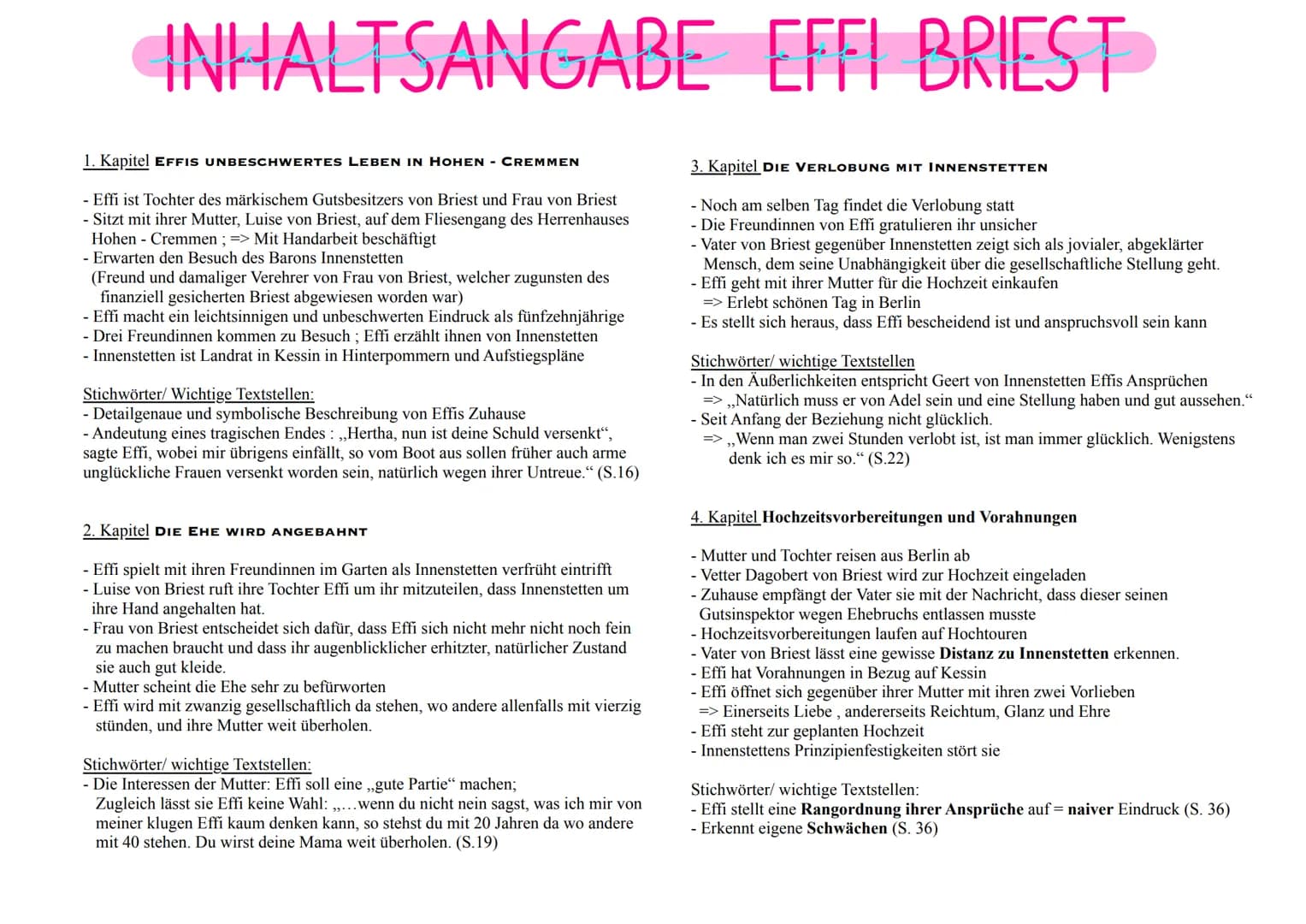 INHALTSANGABE EFFI BRIEST
1. Kapitel EFFIS UNBESCHWERTES LEBEN IN HOHEN - CREMMEN
- Effi ist Tochter des märkischem Gutsbesitzers von Briest