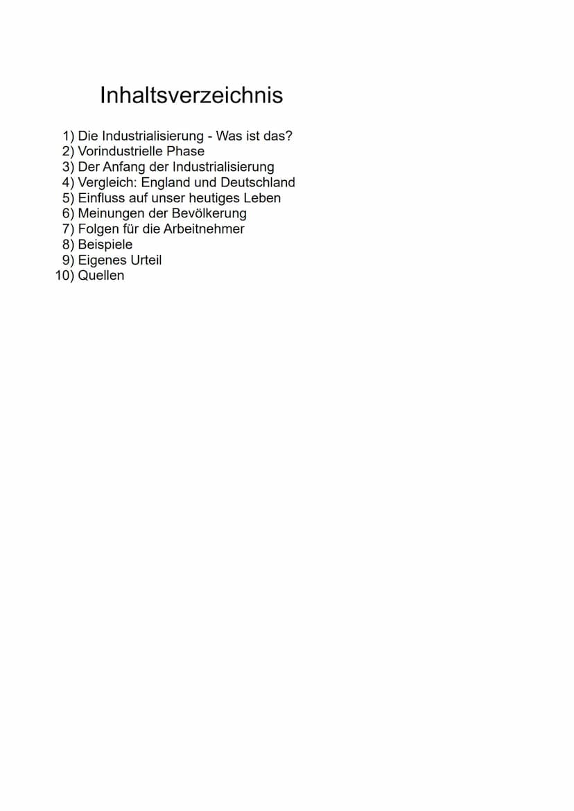 Die Industrialisierung
- Fluch oder Segen? Inhaltsverzeichnis
1) Die Industrialisierung - Was ist das?
2) Vorindustrielle Phase
3) Der Anfan
