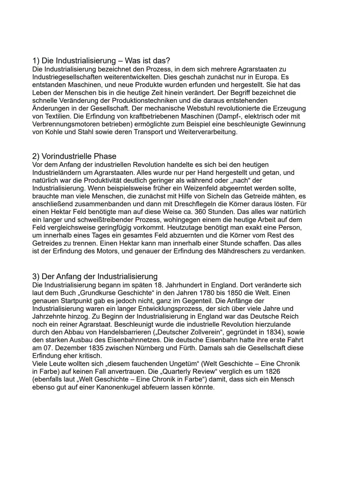 Die Industrialisierung
- Fluch oder Segen? Inhaltsverzeichnis
1) Die Industrialisierung - Was ist das?
2) Vorindustrielle Phase
3) Der Anfan
