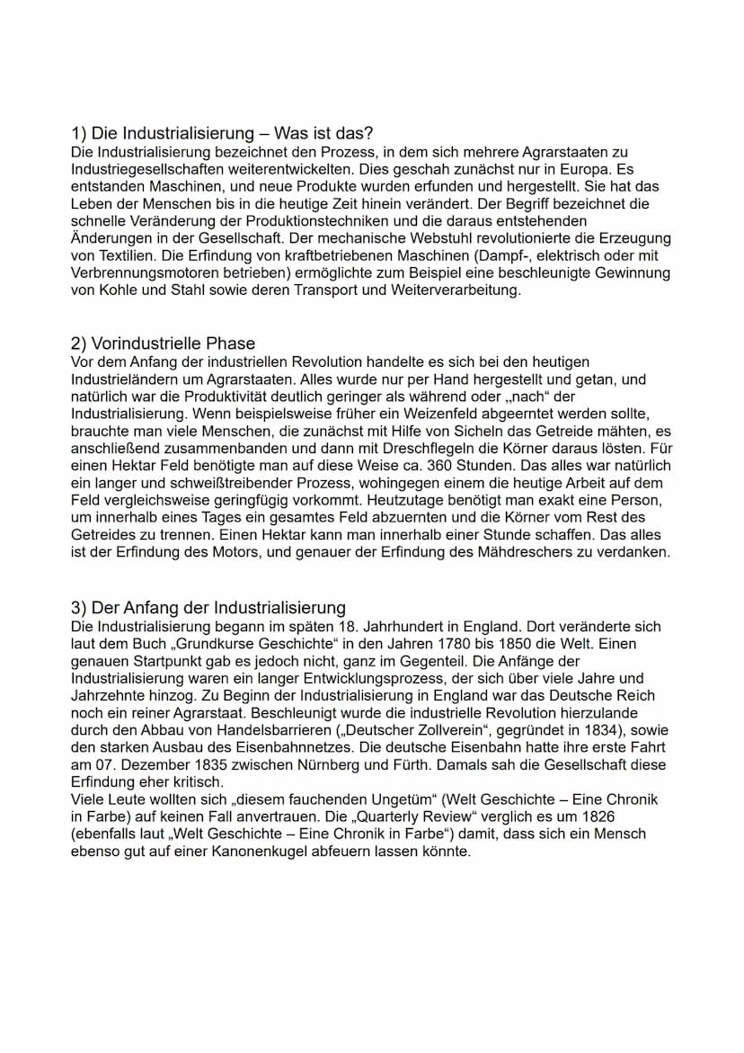 Die Industrialisierung
- Fluch oder Segen? Inhaltsverzeichnis
1) Die Industrialisierung - Was ist das?
2) Vorindustrielle Phase
3) Der Anfan