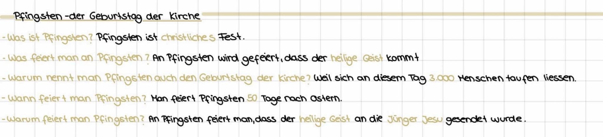 Pfingsten-der Geburtstag der Kirche
-Was ist Pfingsten? Pfingsten ist christliches Fest.
- Was feiert man an Pfingsten ? An Pfingsten wird g