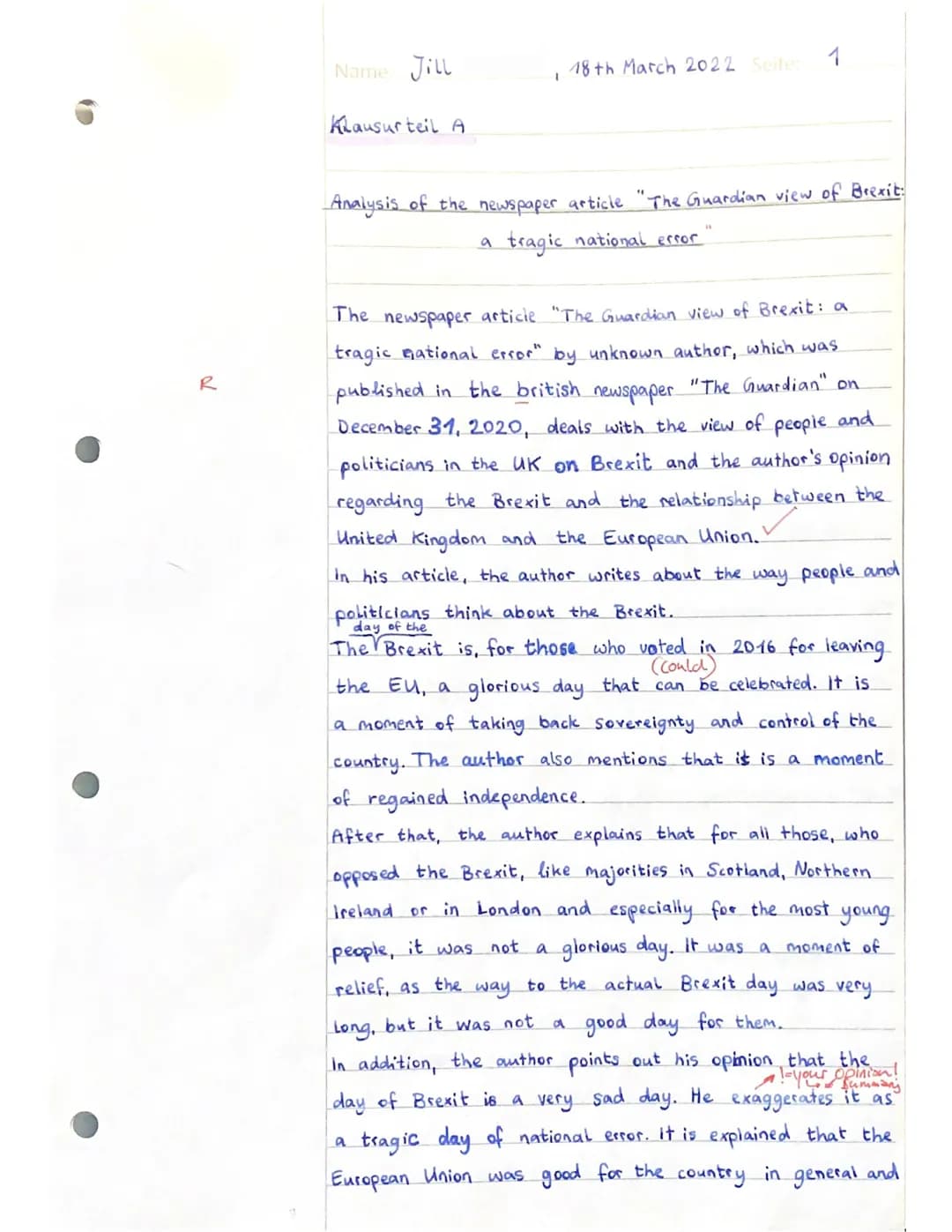 -Gesamtschule
Written Exam No. 3 (Q1/2.HJ/1 EGK)
>>Tradition and change in the UK
Bearbeitungszeit: 135 Minuten Name: Jill
KLAUSURTEIL A: SC