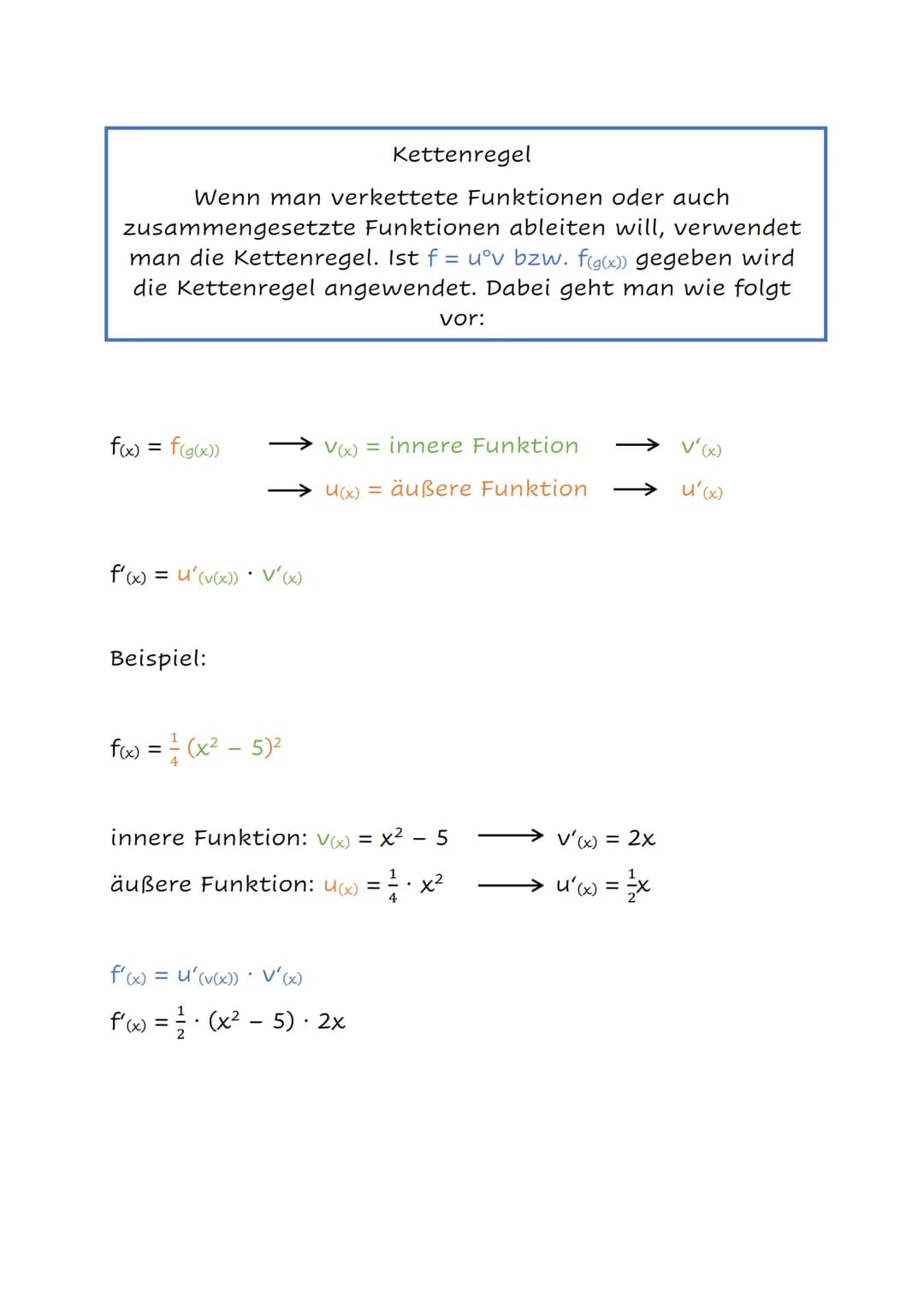 Produktregel
Bei der Ableitung eines Produktes verwendet man die
Produktregel. Ist also f(x) = u(x) V(x) gegeben wird die
Produktregel angew